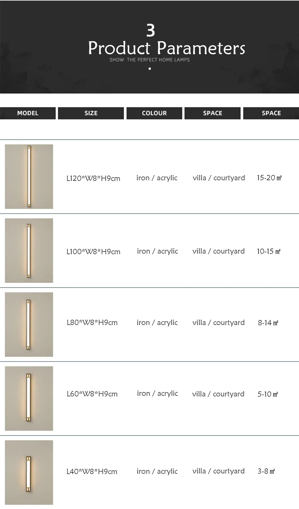 Outdoor Wall Lamp Ip65 Waterproof Led Long Lights Garden Villa Porch Sconce Light Gold Black 110V