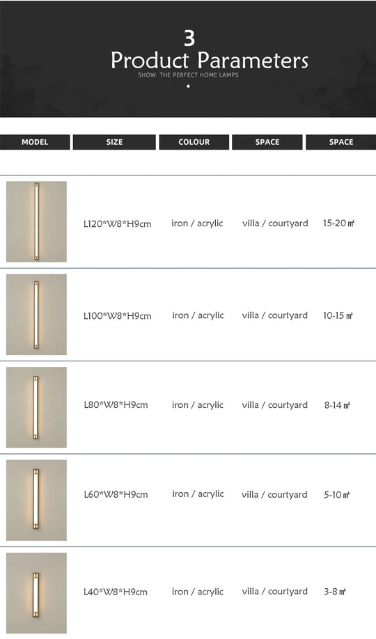 Outdoor Wall Lamp Ip65 Waterproof Led Long Lights Garden Villa Porch Sconce Light Gold Black 110V