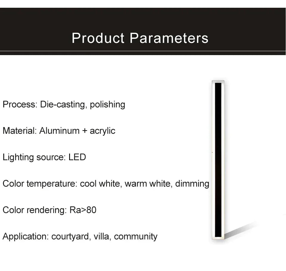 Waterproof Outdoor Lighting Tall Led Wall Lamp Ip65 Aluminum Dimmable Light Garden Porch Sconce