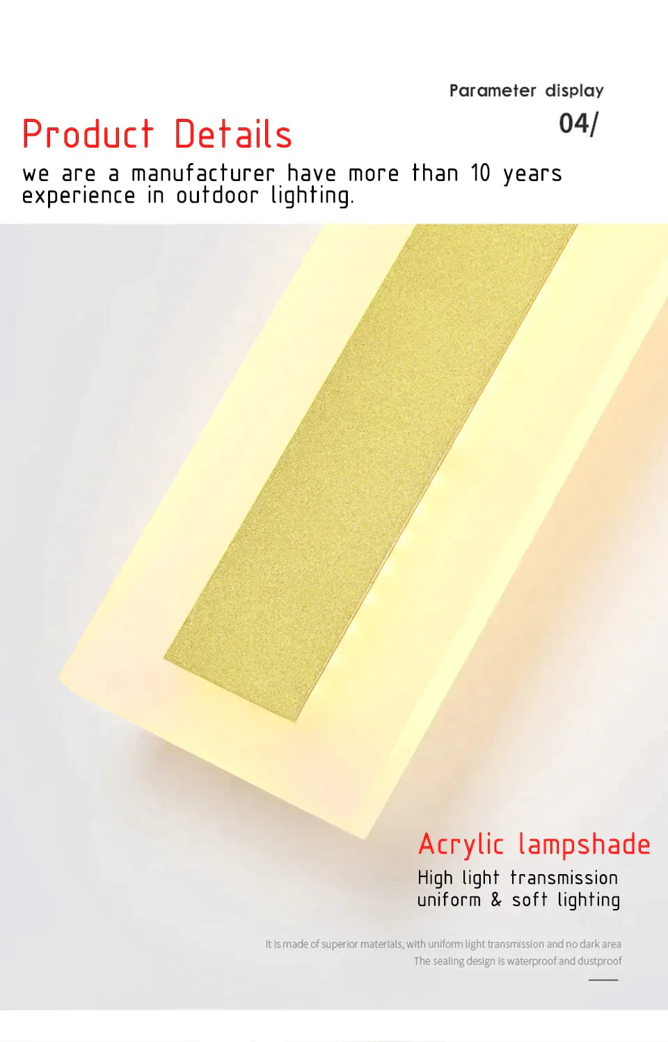 Outdoor Lighting Tall Led Wall Lamp Ip65 Waterproof Aluminum Dimmable Gold Garden Porch Sconce