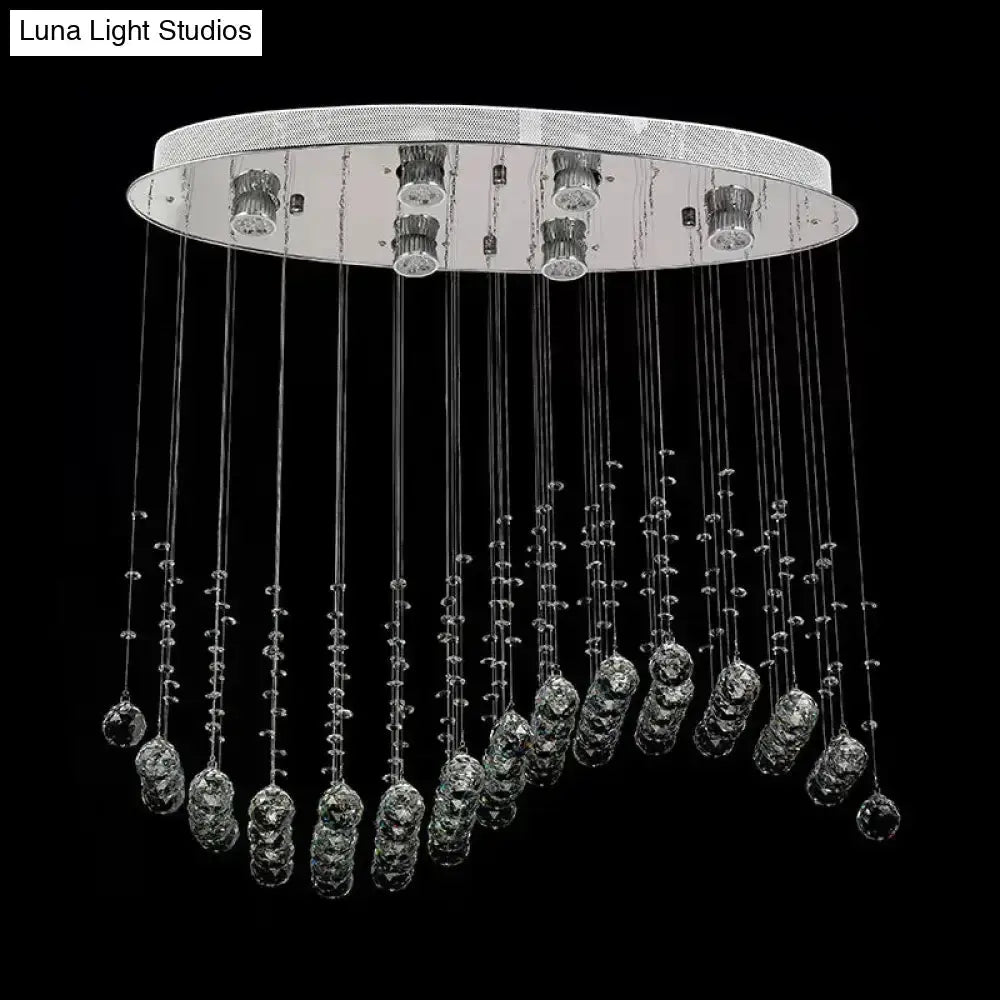 Contemporary Crystal Wavy Flushmount Lighting - 6-Head Living Room Ceiling Flush Light