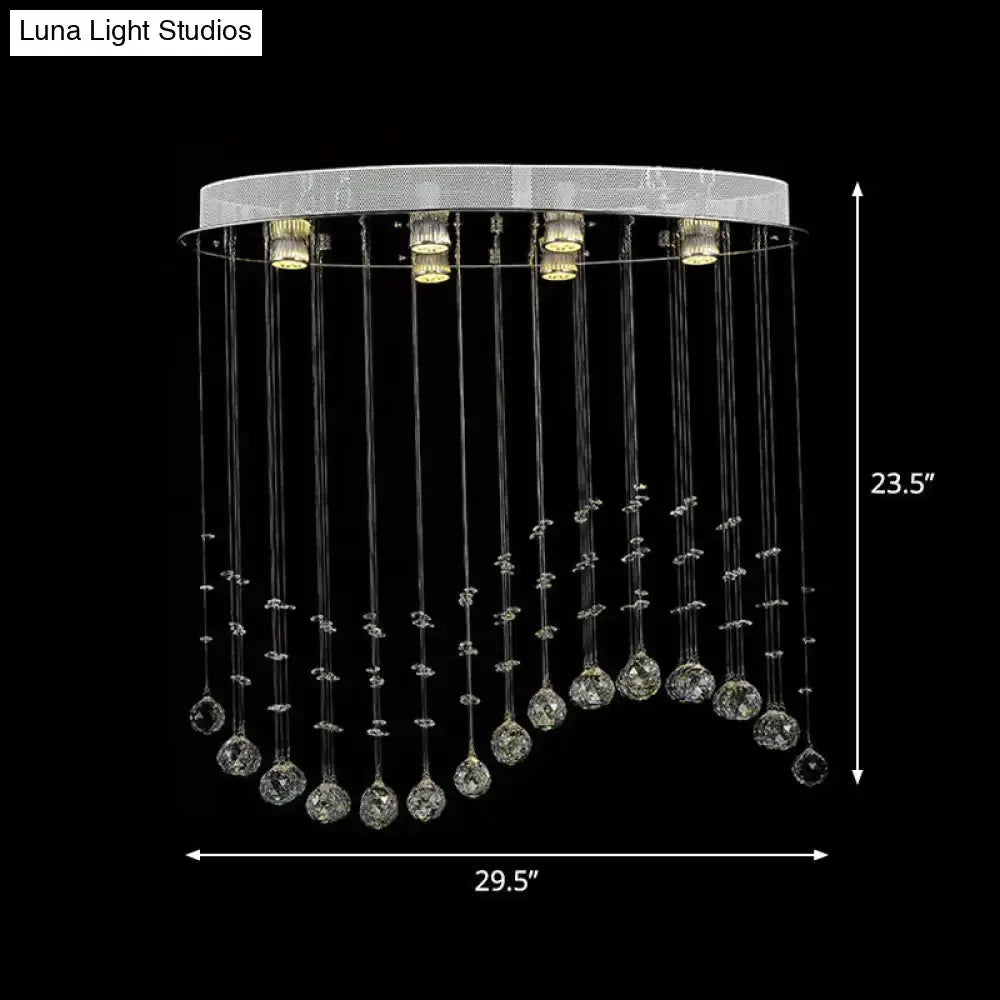 Contemporary Crystal Wavy Flushmount Lighting - 6-Head Living Room Ceiling Flush Light