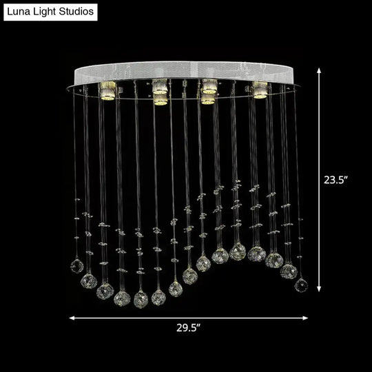 Contemporary Crystal Wavy Flushmount Lighting - 6-Head Living Room Ceiling Flush Light