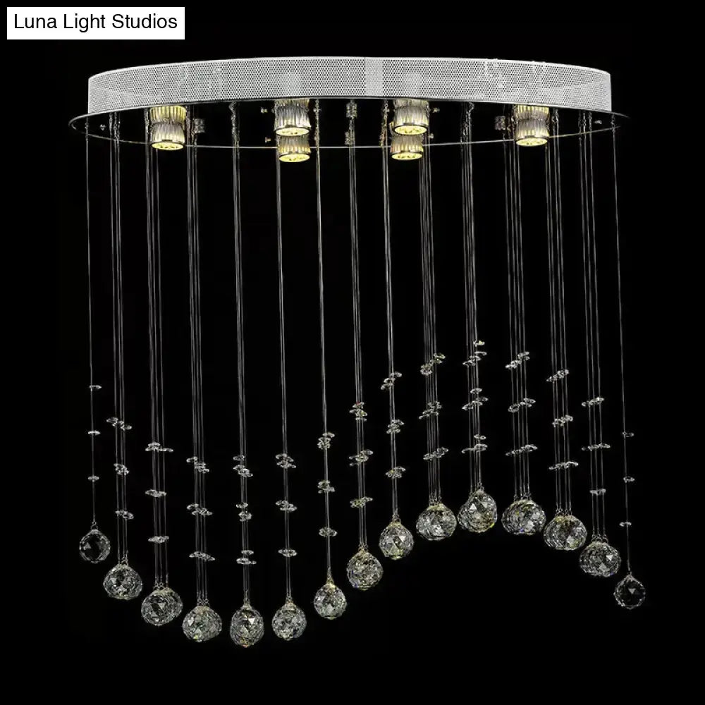 Contemporary Crystal Wavy Flushmount Lighting - 6-Head Living Room Ceiling Flush Light