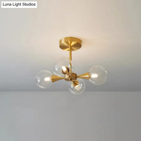 Minimalist Brass Globe Led Ceiling Lamp For Bedroom - Close To Light Fixture