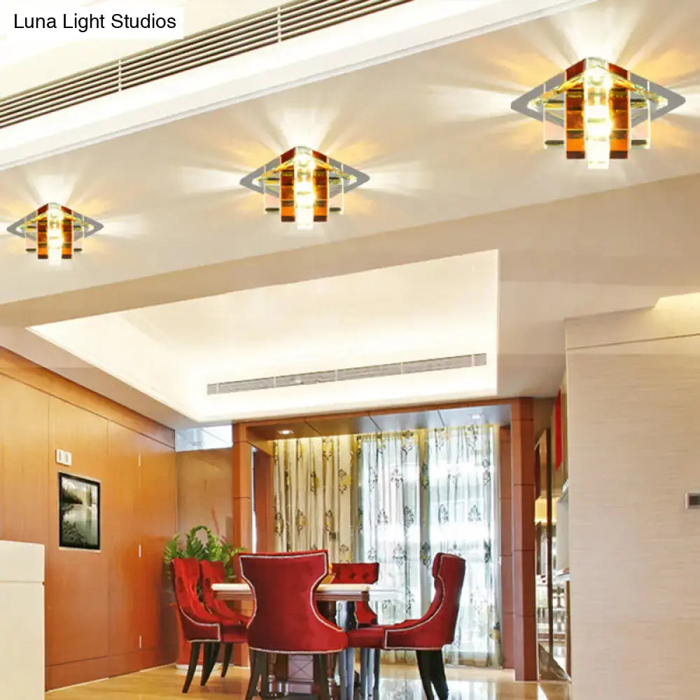 Modern Crystal Square Led Flushmount Light For Corridors
