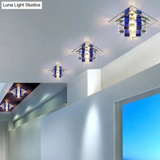 Modern Crystal Square Led Flushmount Light For Corridors