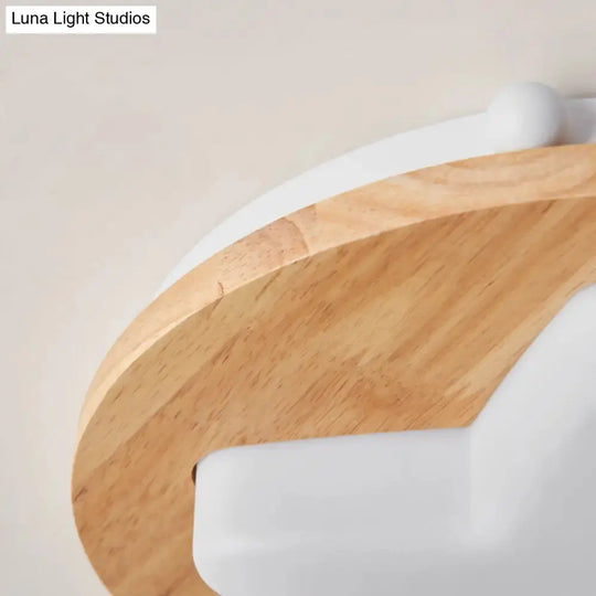 Modern Geometric Wooden Led Bedroom Flush Ceiling Light With Beige Acrylic Shade