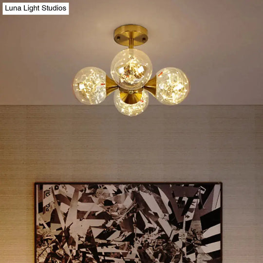 Modern Glass Semi Flush Mount Ceiling Light With Spherical Led Bulbs - 4-Light Bedroom Fixture