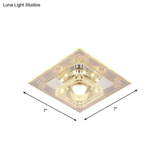 Modern Led Chrome Flush Ceiling Light With Crystal Shade