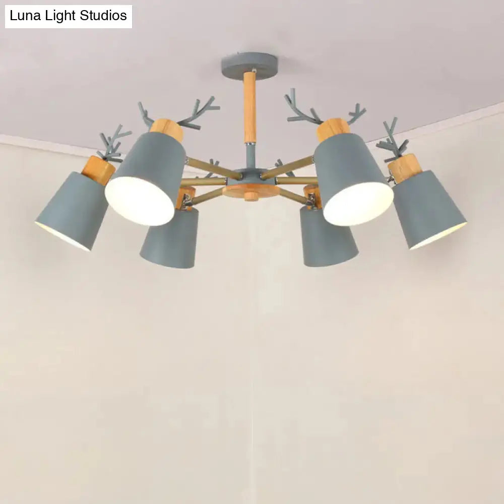 Nordic Antler Semi Flush Mount Ceiling Light With Metal Shade - 6 Bulbs