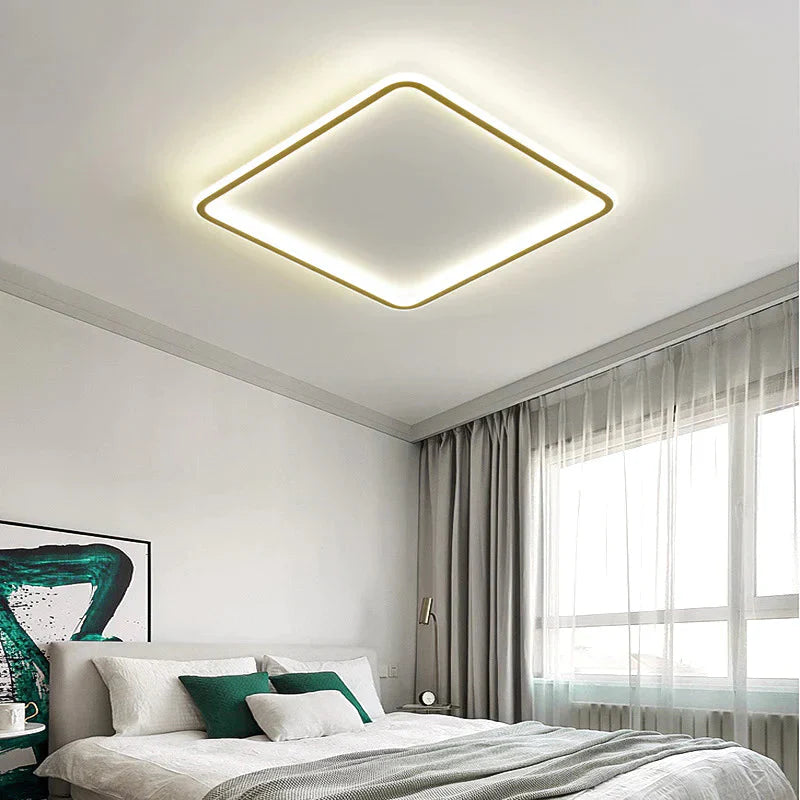 Nordic Bedroom Led Ceiling Lamp Full Copper Square