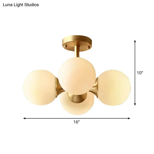 Opaline Glass 4 Bulb Semi Flush Gold Ceiling Mount Light Fixture For Ball Kitchen