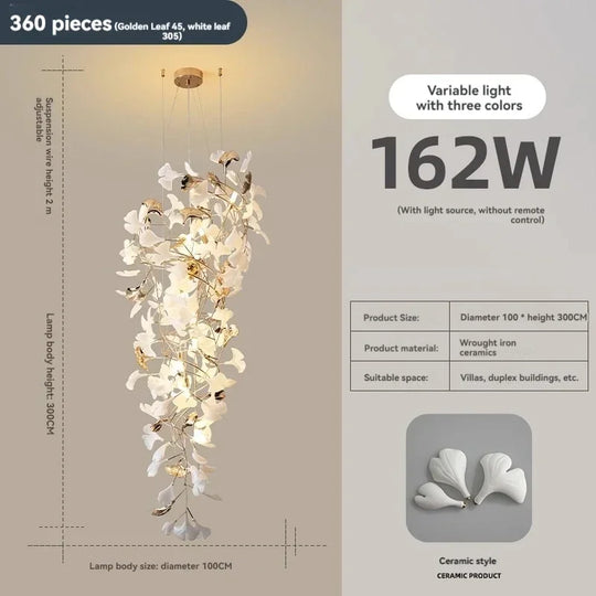 Solayne Ginkgo Leaf Chandelier – Luxury High Ceiling Statement Light B D100 H300cm / acrylic leaves / Warm White