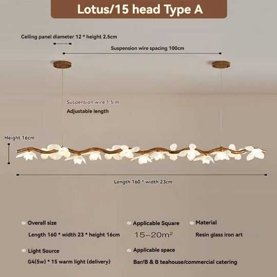 Solora Lotus Branch LED Chandelier – Modern Artistic Lighting 15 head 160cm / Warm light