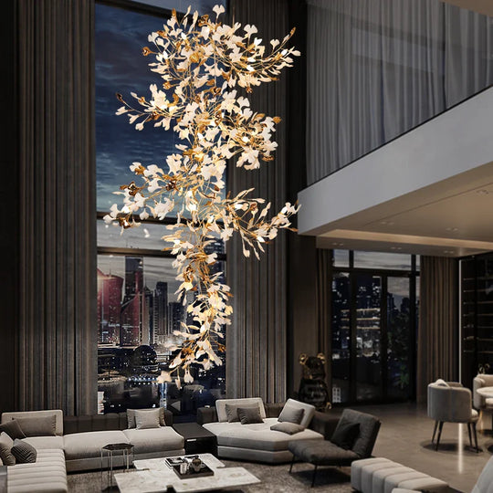Solayne Ginkgo Leaf Chandelier – Luxury High Ceiling Statement Light