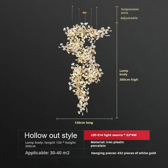 Liora Luxury Duplex Chandelier – Modern Villa Staircase Lighting D120xH300cm A / Plastic Leaf / cold light 6000k