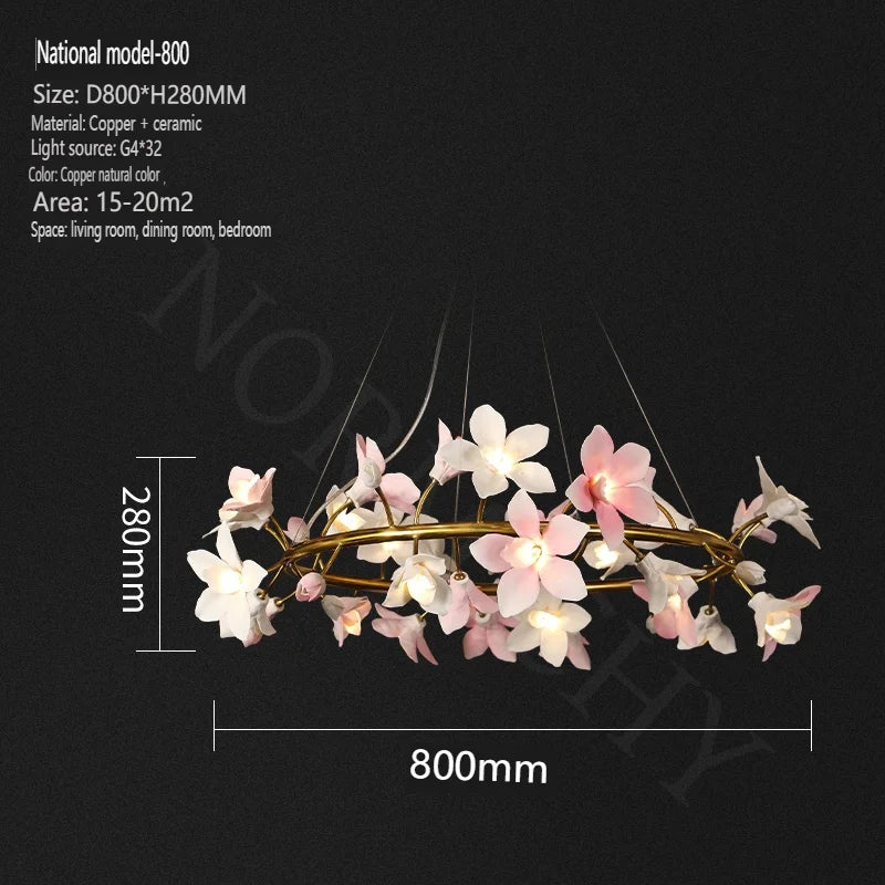 Florencia Ceramic Flower Chandelier – Postmodern Luxury Lighting 80X28CM