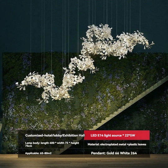 Liora Luxury Duplex Chandelier – Modern Villa Staircase Lighting Long 400cm C / Plastic Leaf / cold light 6000k