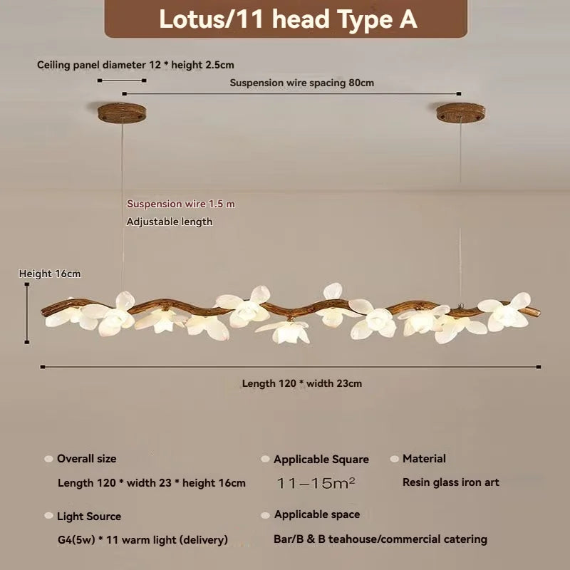 Solora Lotus Branch LED Chandelier – Modern Artistic Lighting 11 head 120cm / White light