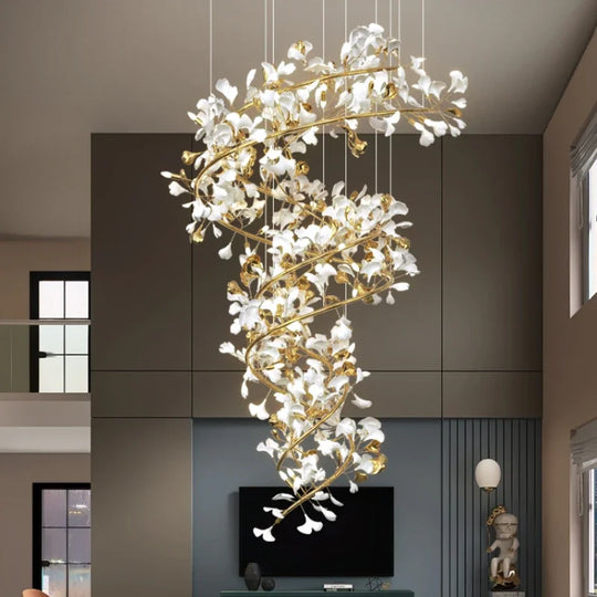 Solayne Ginkgo Leaf Chandelier – Luxury High Ceiling Statement Light