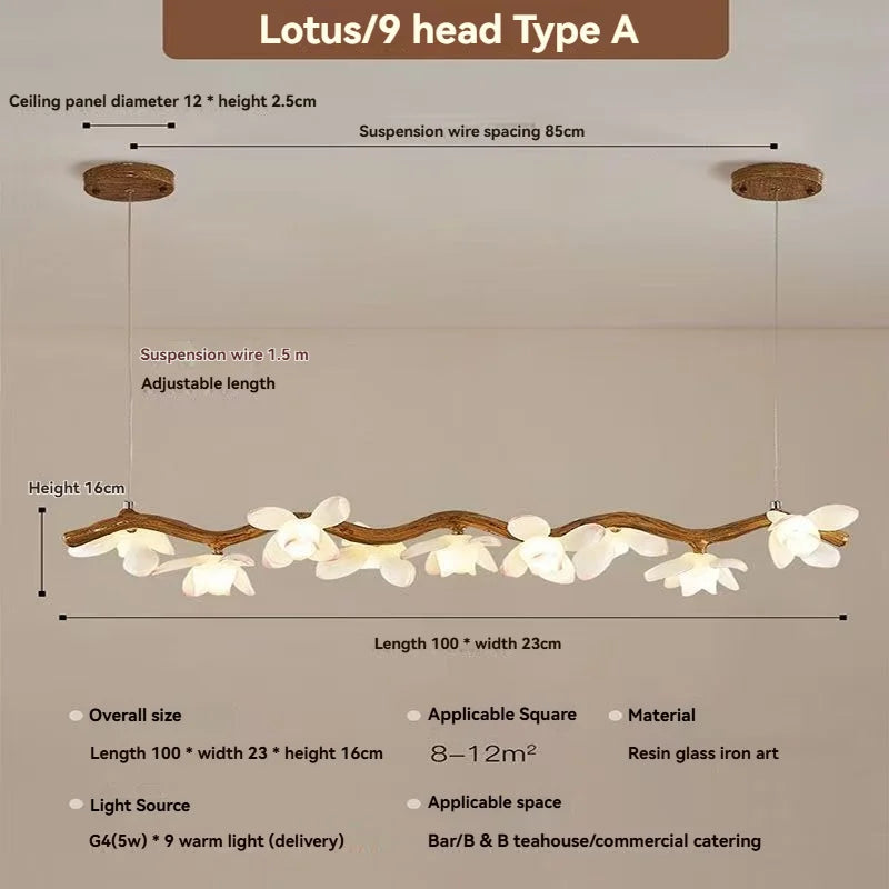 Solora Lotus Branch LED Chandelier – Modern Artistic Lighting 9 head 100cm / 3 color light