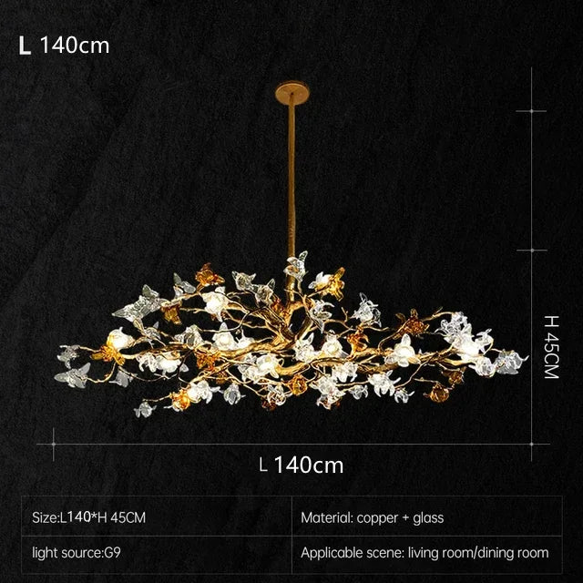 Maravelle Copper Branch Chandelier – Retro Luxury Pendant Light L140 H45cm / Natural light