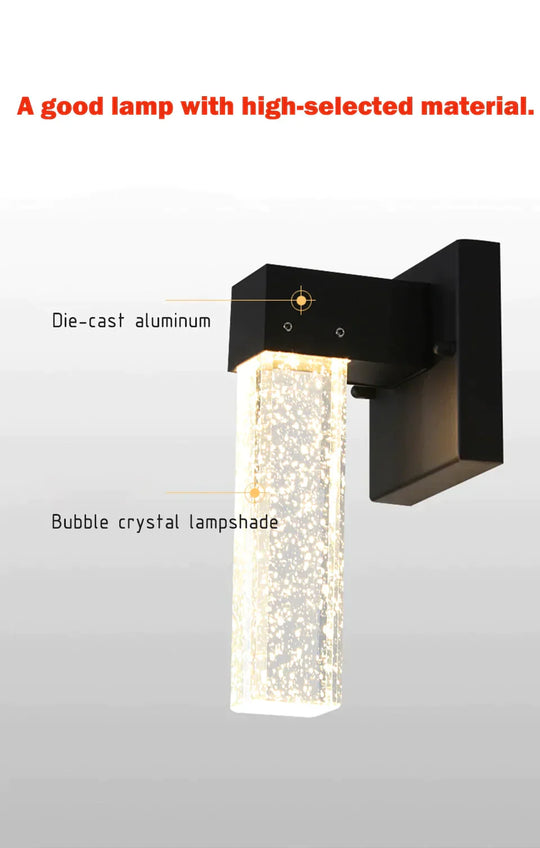 Led Aluminum Outdoor Wall Lighting Crystal Ip65 Waterproof Street Lamp For Balcony Garden 96V 220V