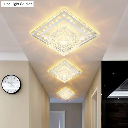 Sleek Crystal Led Foyer Ceiling Light - Geometric Design Chrome Flush Mount