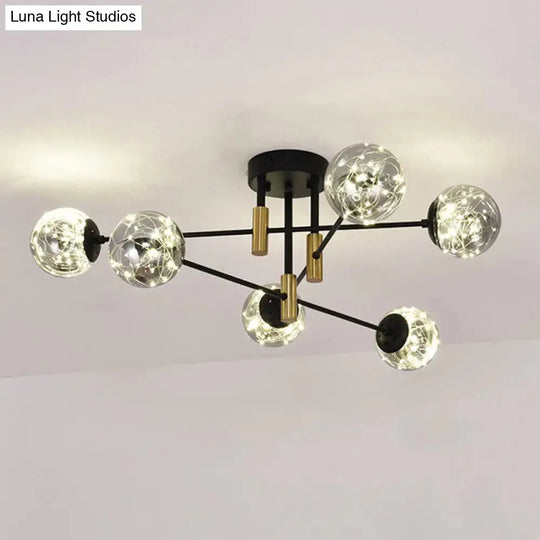 Starry Nordic Ball Semi Flush Light Fixture In Black Smoke Glass - Ideal For Living Room Ceiling