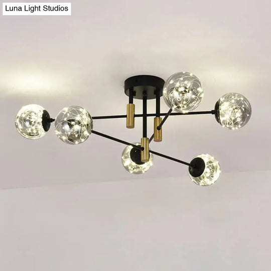 Starry Nordic Ball Semi Flush Light Fixture In Black Smoke Glass - Ideal For Living Room Ceiling