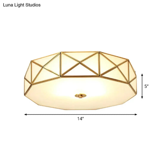 Vintage Scalloped Frosted Glass Flush Mount Light With Brass Finish - 3 Lights For Bedroom Ceiling