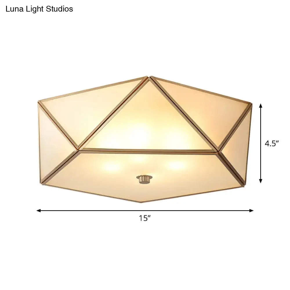 Vintage Scalloped Frosted Glass Flush Mount Light With Brass Finish - 3 Lights For Bedroom Ceiling