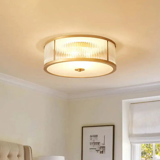Vintage Scalloped Frosted Glass Flush Mount Light With Brass Finish - 3 Lights For Bedroom Ceiling