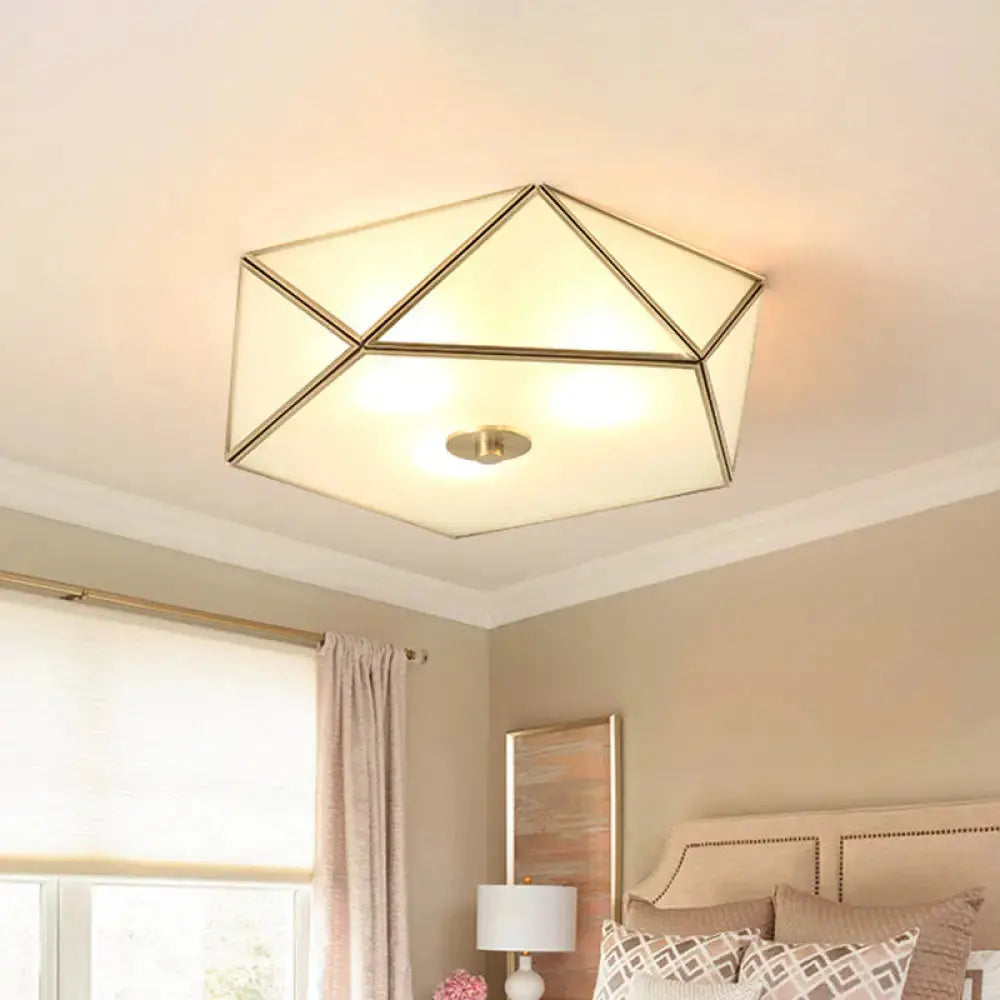 Vintage Scalloped Frosted Glass Flush Mount Light With Brass Finish - 3 Lights For Bedroom Ceiling
