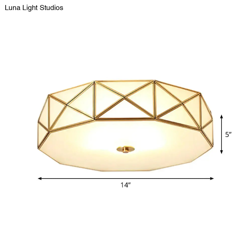 Vintage Scalloped Frosted Glass Flush Mount Light With Brass Finish - 3 Lights For Bedroom Ceiling