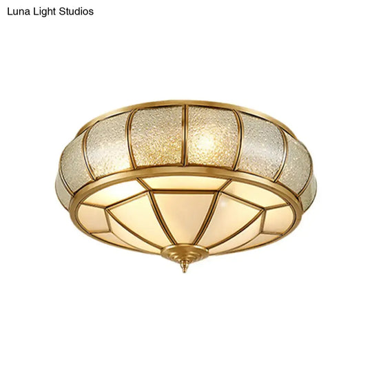 Vintage Scalloped Frosted Glass Flush Mount Light With Brass Finish - 3 Lights For Bedroom Ceiling