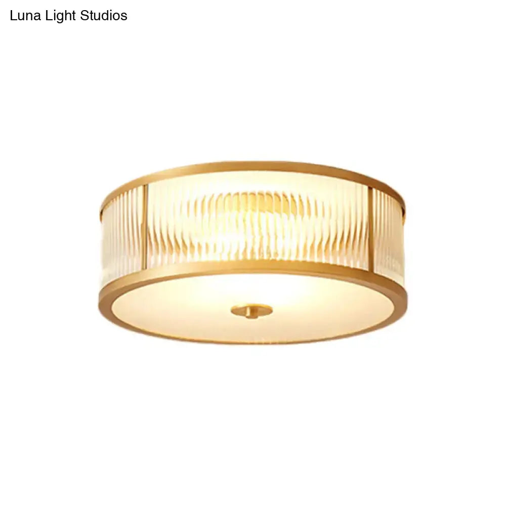 Vintage Scalloped Frosted Glass Flush Mount Light With Brass Finish - 3 Lights For Bedroom Ceiling