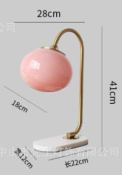 Elena - Nordic Gold Global Read Book Light Style 1-Head Pink Glass Night Table Lamp With Metal