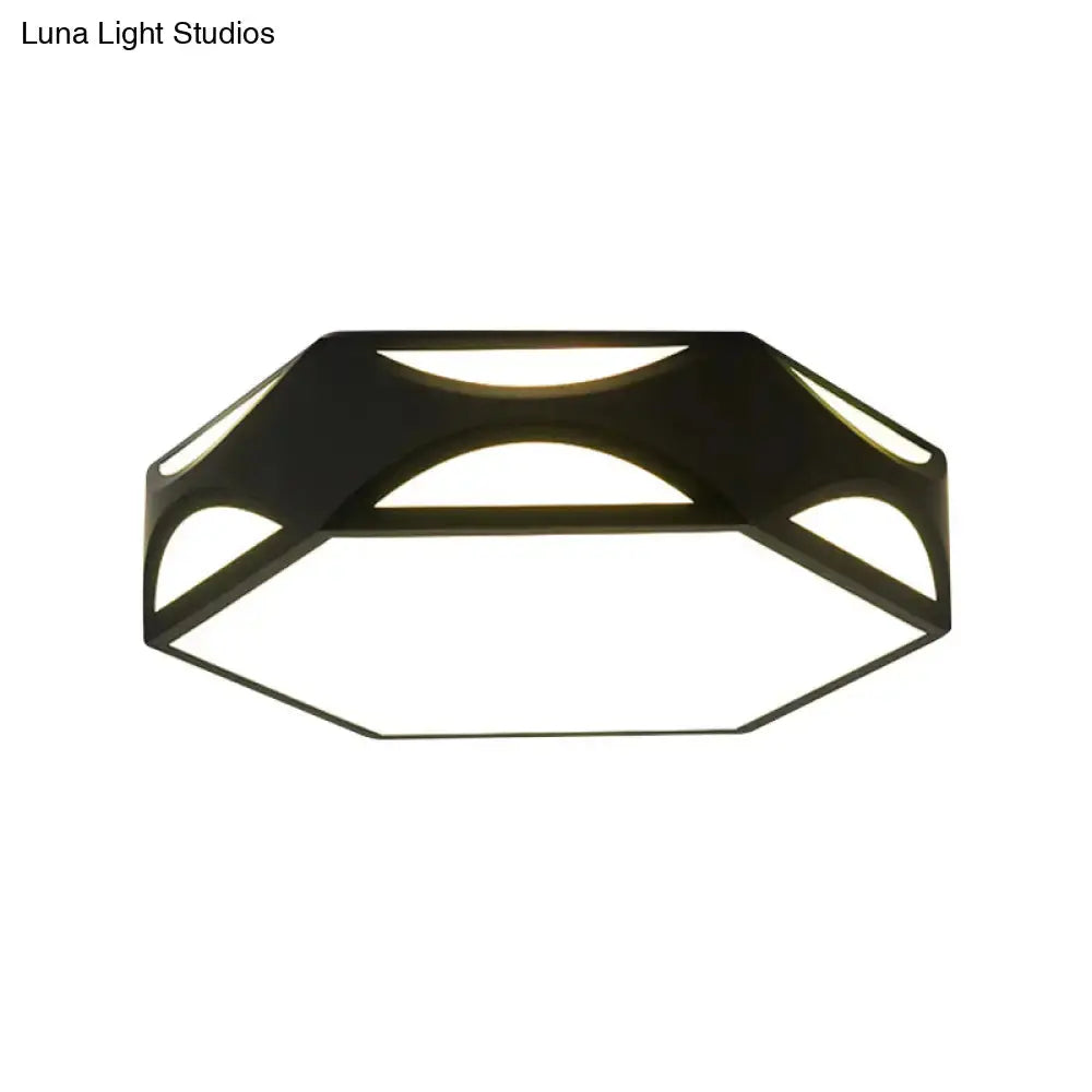 Contemporary Black/White Hexagon Led Flush Light Ceiling Mount