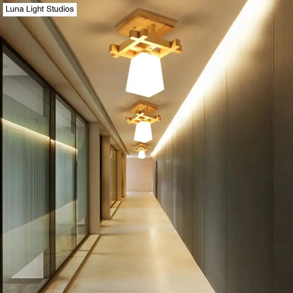 Nordic Style Trapezoidal Aisle Ceiling Lamp - Opal Glass 1-Light Semi Flush Mount With Warm/White