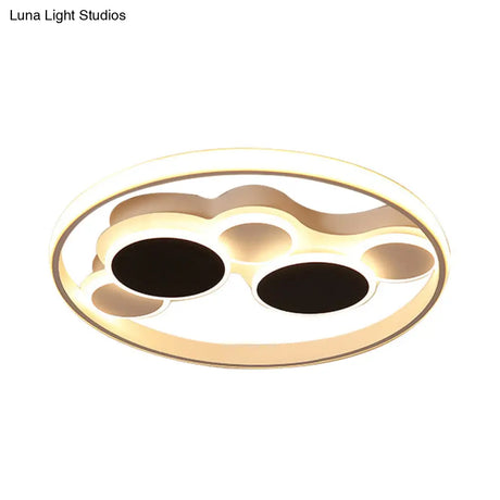 Abstract Led Ceiling Lamp In Black & White; Acrylic Flat Round Mount Light For Restaurants