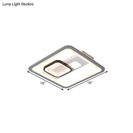Acrylic Led Grey Ceiling Light In Warm/White - 16’/19.5’/23.5’ Square Flush Mount