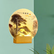 Acrylic Led Wall Light: Round Pine Tree & Mountain - Oriental Style Wood Mural Lamp