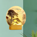 Acrylic Led Wall Light: Round Pine Tree & Mountain - Oriental Style Wood Mural Lamp