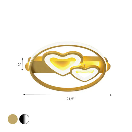 Acrylic Loving Hearts Led Flush Mount Ceiling Lamp - Simplicity 18/21.5 Wide Gold/Black/White Ring