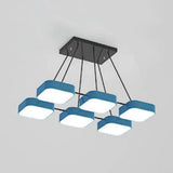 Acrylic Macaron Style Pendant Light For Kindergartens: Square Shade Chandelier 6 / Blue