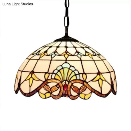 Adjustable 2-Light Hanging Lamp With Victorian Style Dome Shade - 16’ W For Living Room