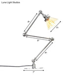 Adjustable Arm Industrial Table Lamp With Clear Glass Shade - Black/Brass Finish