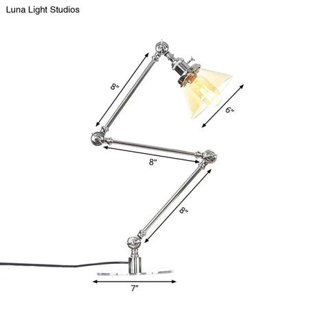 Adjustable Arm Industrial Table Lamp With Clear Glass Shade - Black/Brass Finish